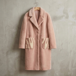 Cappotto Lungo in Lana da Donna Rosa Cipria, Morbido, con Risvolto a Revers, Chiusura a Bottone Nascosto Singolo, Tasca con Stampa a Contrasto, Vestibilità Ampia, Caldo per l'Inverno - Product Image 2