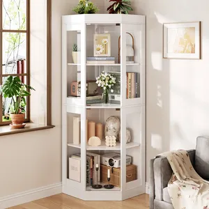 Vitrine d'angle blanche de 70 pouces de haut avec portes en verre, unité de présentation à 4 niveaux pour salle à manger et salon - Product Image 2