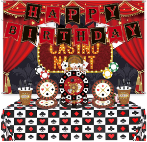 Artículos para Fiesta de Cumpleaños con Temática de Casino: Platos, Vasos, Servilletas, Mantel, Decoración para Mesa, Pancarta, Guirnalda, Globos, Adornos para Cupcakes - Product Image 3