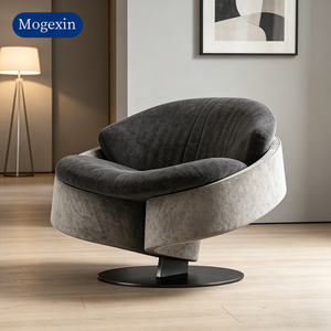 Modern Minimalist Two-Tone Wrapped Swivel Accent Chair Soft Velvet Upholstered Single Leisure Lounge Chair with Round Metal Base - Product Image 3