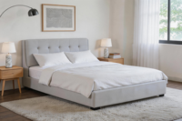 Base de Cama Contemporánea Tapizada en Gris Claro con Almacenamiento, Tamaño Queen, 4 Cajones Debajo de la Plataforma, para Villa