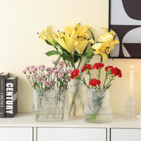 Gerippte Glasvase Große Glasvase für Blumen Geriffelte Glasvasen Klare Glasvasen für Wohnzimmer Büro Esstisch Blumenvase