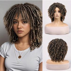 Perruque tressée au crochet complète, ajustable, de qualité supérieure, <span class=keywords><strong>pour</strong></span> <span class=keywords><strong>cheveux</strong></span> bouclés type dreadlocks, en fibre synthétique naturelle, coupe bob torsadée brune africaine, respirante - Product Image 1