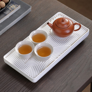 Kung Fu <b>Tea</b> <b>Set</b> Small Travel <b>Tea</b> Tray White Rectangular Portable Dry Brewing Tray With Lid For Home Car Use - Product Image 1