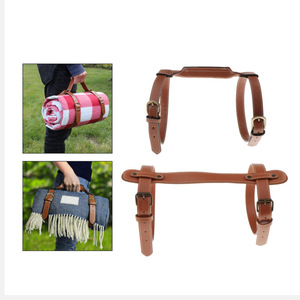 PU leather camping <b>blanket</b> straps, outdoor <b>picnic</b> mat carrying straps, portable adjustable <b>blanket</b> fastener. - Product Image 5