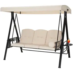 椅子金属ガーデンスイング Suppliers-高品質ガーデン3シーターキャノピースイングチェアハンモックビーチメタルパティオ錬鉄製パティオスイング