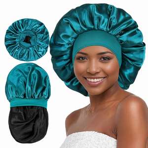 Gorro de Dormir de Satén de Doble Capa, Color Sólido, Ala Ancha, Elástico, para Adultos, para el Cuidado del Cabello y Belleza, para Mujer - Product Image 2