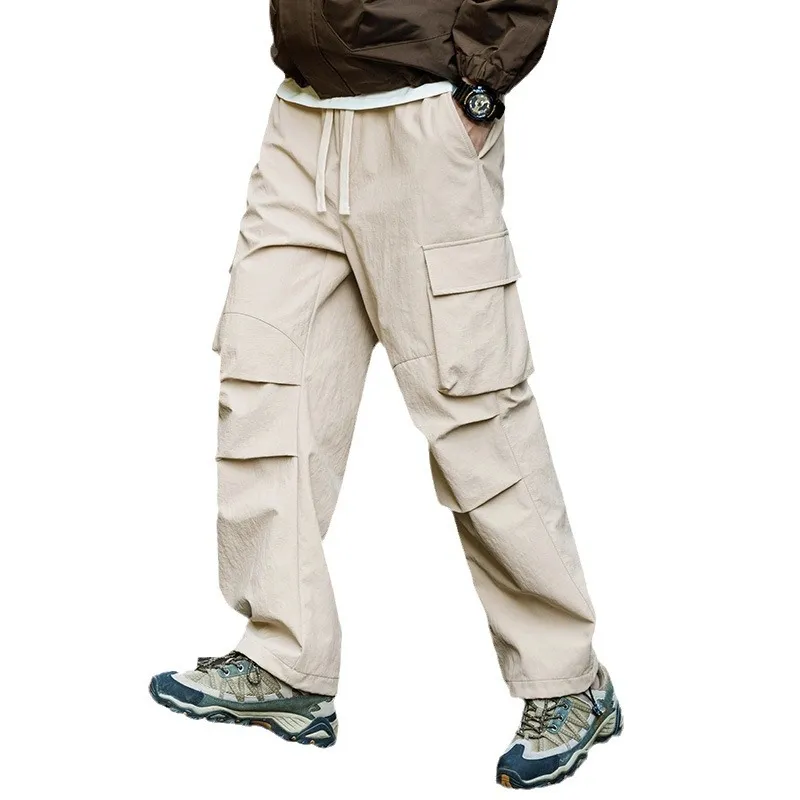 Calça cargo casual plus size para homens, calça de treino com bolsos soltos de alta qualidade