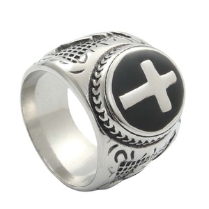 Men's Titanium Steel Cross <b>Ring</b> Retro Silver Inlay Gift Jewelry - Product Image 1