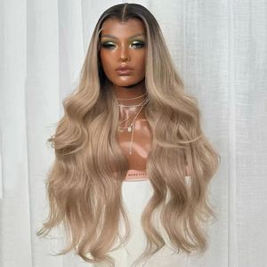 Peluca de Cabello Humano con Frente de Encaje Ondulado Rubio Ceniza, con Raíz Oscura Ombre y Encaje HD <span class=keywords><strong>para</strong></span> Mujer - Product Image 3