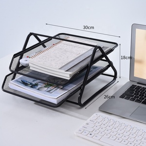 Organizador de documentos de escritorio de oficina de metal de 2 niveles con estante de archivos y soporte Bandeja de papel Bandejas de archivos eficientes Soporte - Product Image 1