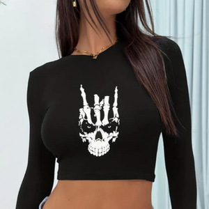 T-shirt Corta da Donna Stile Gotico Y2K Retrò Personalizzata con Stampa, Maniche Lunghe Raglan, Nuova Collezione Autunnale - Product Image 3