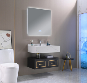 Usine Conception <span class=keywords><strong>Simple</strong></span> Mur Monté Évier En Pierre <span class=keywords><strong>Double</strong></span> Armoire LED Miroir Lavabo Lavabos Salle De Bains Vanités - Product Image 2
