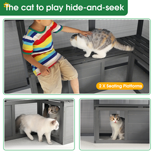 Luxuriöser, atmungsaktiver Katzenkäfig: Großer Holz-Catio-Außenauslauf für mehrere Haustiere – Begehbares Katzenhaus für Kätzchen und andere Tiere - Product Image 6