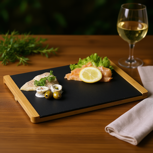 KESPER Serving Platter <b>Slate</b> With Bamboo Frame Rectangular For Food Presentation - Product Image 3