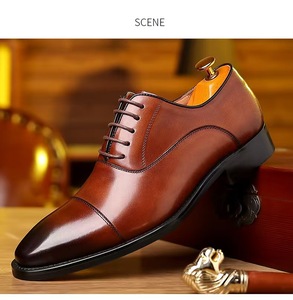 Zapatos Oxford de Vestir de Cuero Genuino con Punta Puntiaguda, con Cordones, de Color Sólido, para Oficina, Carrera Profesional, para Hombre, para Todas las Temporadas - Product Image 4