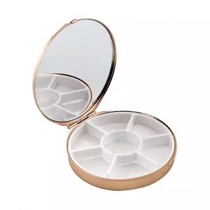 Portable Round Metal Travel Pill Storage Case Custom <b>7</b>-Day Weekly Makeup Mirror With Pocket Small Medicine Boxes for Daily Use - Product Image 3