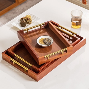 Bandeja de Té de Madera Kambas Ecológica y Duradera de Honvidora, Estructura en Ángulo Recto, Asas de Metal Dorado para Hogar, Hotel, Cafetería - Product Image 1