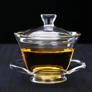 ניואל זכוכית עמידה בחום קערת כיסוי סאנקאי מעובה כוס תה ביתית ערכת תה קונג פו סיטונאי קערה מכוסה תה
