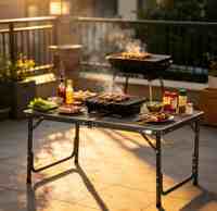 Table pliante portable avec cadre en aluminium, réglable en hauteur, avec surface en maille pour barbecue, pique-nique, camping