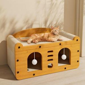 Maison-grattoir pour chat 2 en 1 en carton, résistante à l'usure et sans perte de fibres, lit-caverne multifonctionnel pour chat d'intérieur, fournitures pour animaux de compagnie - Product Image 3