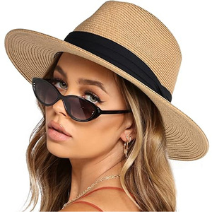 Mũ cói rộng vành kiểu Panama dành cho nữ và nam, mũ Fedora mùa hè đi biển chống nắng UPF - Product Image 5