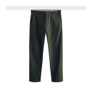 Pantalon décontracté marron pour homme, taille haute, braguette boutonnée, coupe droite, infroissable, en coton tissé de poids moyen, teint uni, devant plat - Product Image 4