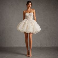 Robe de mariée courte à ourlet bouffant, bustier, avec corset transparent et appliques en dentelle, en tulle, pour réception de mariage, sur mesure, vente en gros