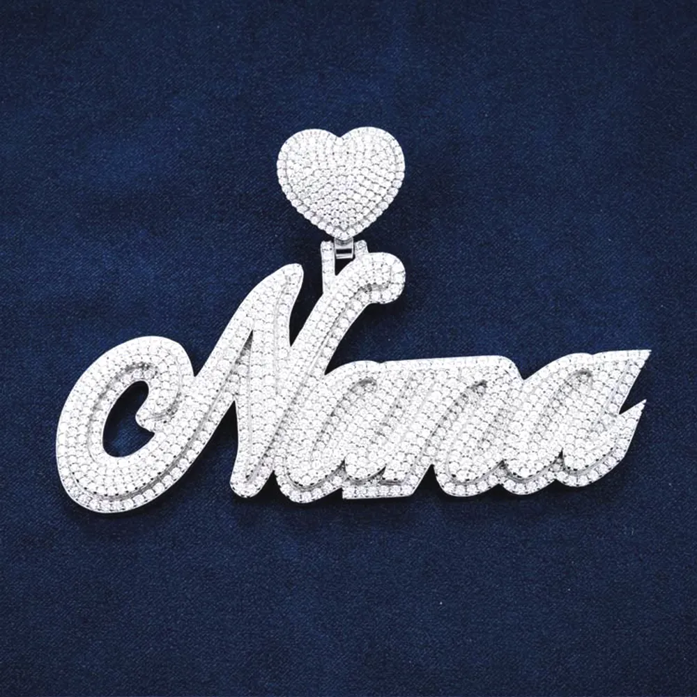 Testeur de diamant de passe personnalisé Hip Hop VVS Charm Iced Out 925 Silver Name moissanite pendentif lettres