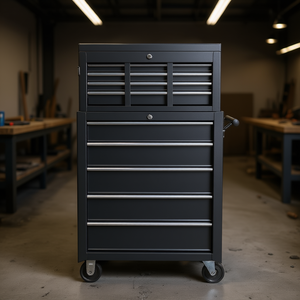 Armoire à outils en acier noir, 6 tiroirs, design industriel, serrure à clé, poignée à poussoir, capacité de 200 kg, solution de rangement et d'organisation - Product Image 2