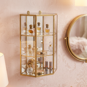 Artisan Design SH75a <b>Wall</b> <b>Mounted</b> Glass Storage Cabinet <b>Shelf</b> with Gold Frame Decorative Vintage Style for Bathroom - Product Image 1