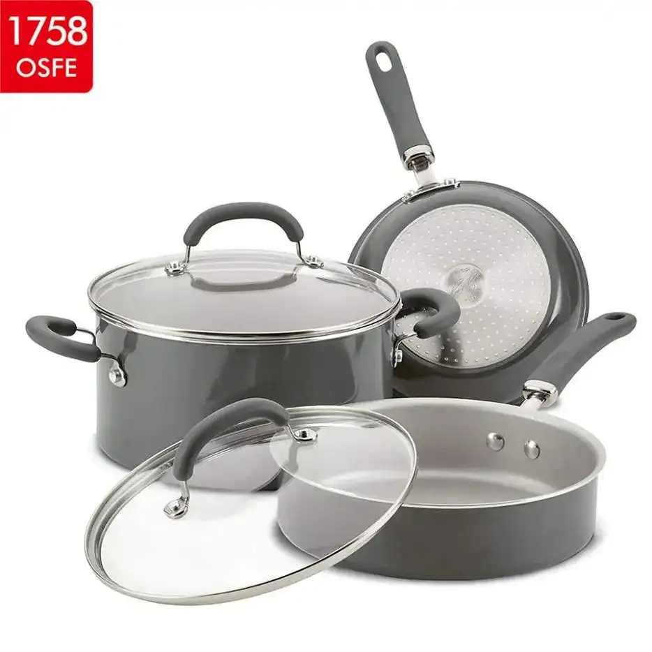 Kitchen Cooking Non-Stick Forged Aluminum Stainless Steel Handle Cookware Pots Pans Set