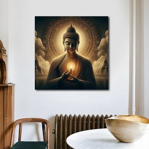 Arte de Pared de Porcelana con Cristales, Diseño de <span class=keywords><strong>Buda</strong></span> Dorado y Flor de Loto, Estilo Budista Religioso, Tamaño Grande, Venta al Por Mayor de Fábrica para Decoración del Hogar - Product Image 3
