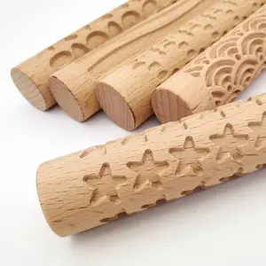 New Design Embossed Rolling Pin Pottery Tools Wooden Ink Stick For Rt Mud Roller DIY Wooden Pottery Tools