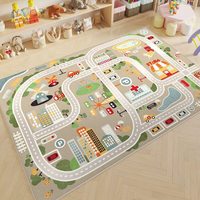 Maßgefertigte Kinder-Spielmatte mit Cartoon-Stadtstraßen-Muster, Weicher Rutschfester Großer Teppich für Kinderzimmer, Spielboden-Teppich nach Maß