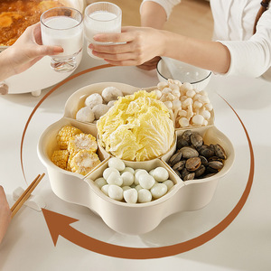 Rotating Compartmentalized Vegetable Platter Creamy White 6 Squares <b>Plastic</b> <b>Kitchen</b> Prep Dish Drain Basket for Hot Pot Side - Product Image 2