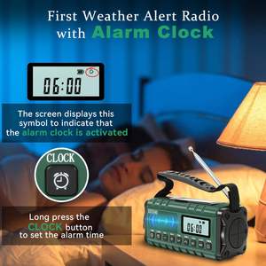 Radio meteorológica de 10000mAh con manivela solar, banco de energía, linterna LED dual, alarma y pantalla LCD para camping al aire libre - Product Image 4