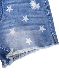Shorts de mezclilla con estampado de estrellas, desgastados, con dobladillo deshilachado para mujer, estilo streetwear, cintura media, shorts de verano ajustados y sexys - Product Image 3