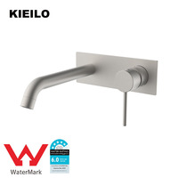 Robinet de lavabo mural en acier inoxydable au design moderne, à capteur sans contact, à deux trous, avec valve en céramique à trou unique, montage dissimulé, pour villa