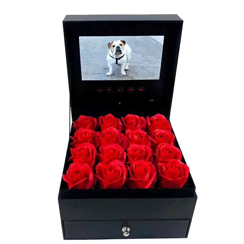 あなたのビデオをアップロードLEDライトで永遠のバラの箱赤い花の箱が導かれました