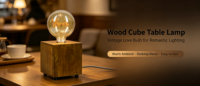 Lampe de table en bois, base carrée vintage en bois massif, ampoule, décoration romantique, lampe de nuit pour chambre à coucher, cadeau