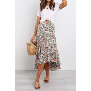 Jupe longue plissée en mousseline de soie à imprimé floral pour femme FOXA, taille haute, style bohème, ourlet asymétrique, jupe tendance - Product Image 2