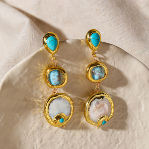 <span class=keywords><strong>Orecchini</strong></span> naturali con perla d'acqua dolce e turchese 24K/18K placcato in oro <span class=keywords><strong>blu</strong></span> stile elegante da donna gioielli da sposa per regalo amico - Product Image 1