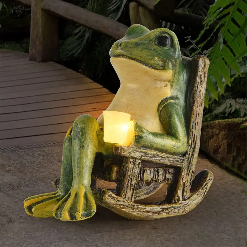 DD2614 Outdoor Fairy Figurine Decoration Patio Solar Lamp Frog Decor LED Light Miniature Frog Garden Statue Easter Decorations