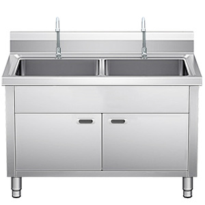 Meuble sous-évier carré moderne en bois massif à double vasque - Product Image 1