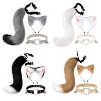 Lot de 3 : Bandeau oreilles de chat et renard en peluche, collier ras-du-cou et queue pour cosplay SM