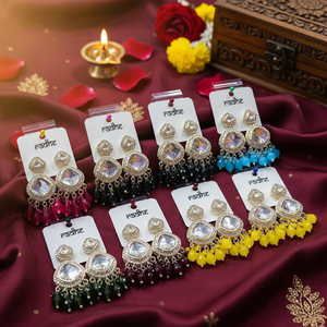 Jewelemarket Elegant <b>Black</b> Plated Kundan Stone <b>Dangle</b> <b>Earrings</b> with Beads Fashionable Fine Jewelry - Product Image 3