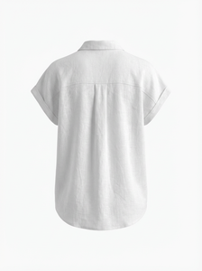 Camicia <span class=keywords><strong>da</strong></span> lavoro Casual <span class=keywords><strong>da</strong></span> <span class=keywords><strong>donna</strong></span> in lino 100% sostenibile oversize con colletto solido a maniche corte ecologica <span class=keywords><strong>Online</strong></span> all'ingrosso - Product Image 5