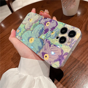 Premium Ölgemälde Pink Flower Phone Case für iPhone 15/15 Pro/15 Pro Max PC-Material stoßfest mit Displays chutz folie - Product Image 2
