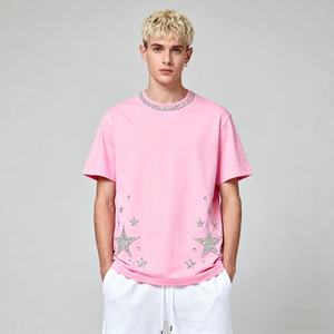 เสื้อยืดพิมพ์ลายกราฟิกสำหรับผู้ชายเสื้อครอปสไตล์วินเทจประดับพลอยเทียม - Product Image 1